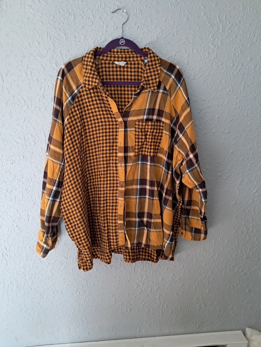 Cato Mustard Yellow and Black Plaid Button-Up Shirt